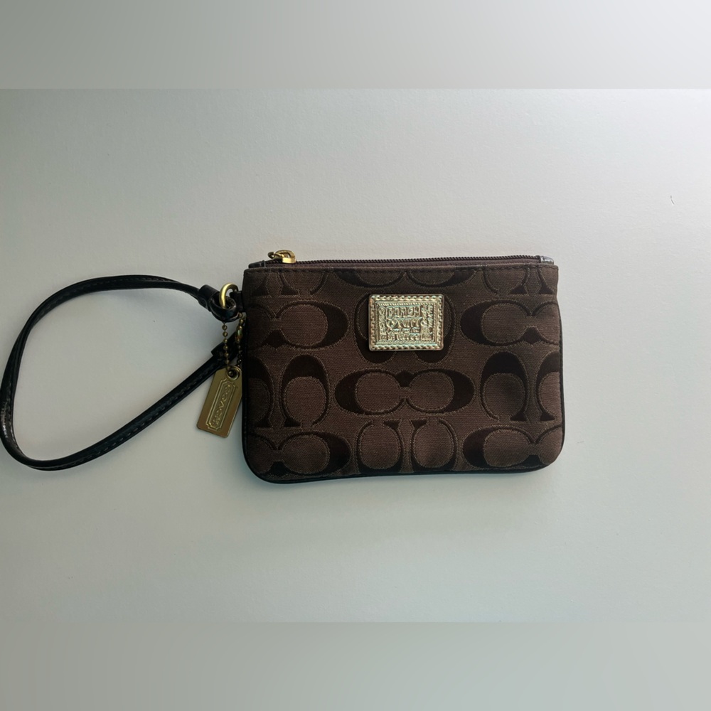 Coach Poppy Brown & Gold Signature Logo Wristlet